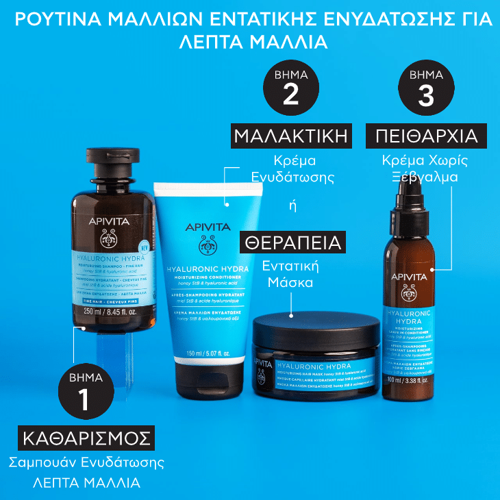 APIVITA - HYALURONIC HYDRA Σαμπουάν Ενυδάτωσης για λεπτά μαλλιά - 250ml
